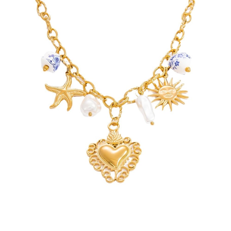 1 Piece Romantic Series Elegant Heart Stainless Steel 18K Gold Color Plated Artificial Pearl Women's Pendant Necklaces Picture7