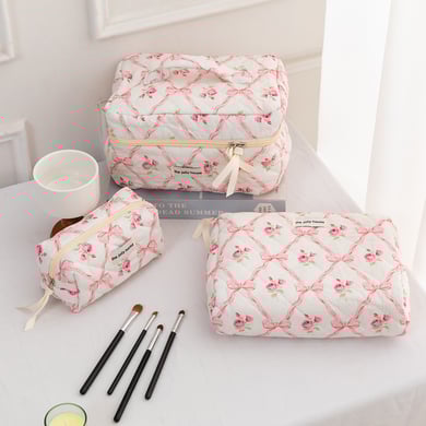 1 Piece Luxurious Floral Portable Large Capacity Beauty Case With Random Printing Design Women's Pink Cosmetic Bags h5 Picture4