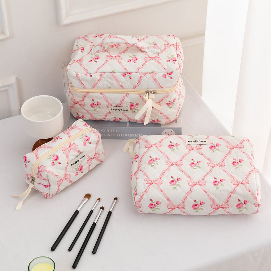 1 Piece Luxurious Floral Portable Large Capacity Beauty Case With Random Printing Design Women's Pink Cosmetic Bags Picture4