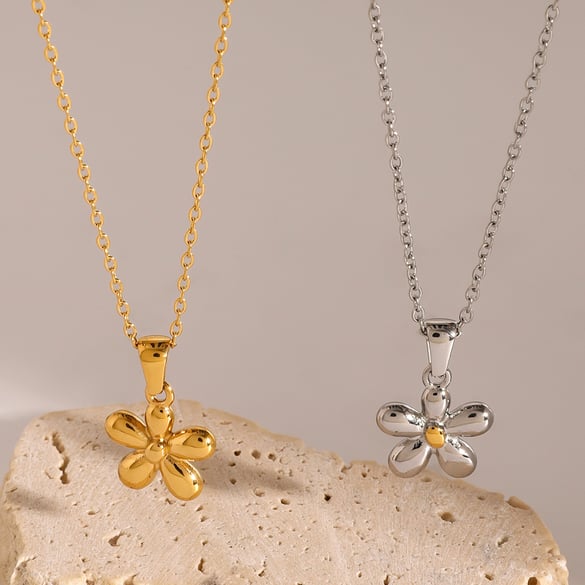 1 pezzo semplice serie dolce fiore acciaio inossidabile placcato oro 18K donne ciondolo collane