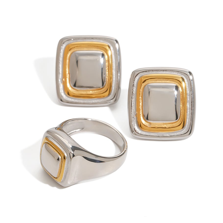 1 Pair Simple Series Simple quadrilateral Stainless Steel 18K Gold Plated Women Stud Earrings Picture8
