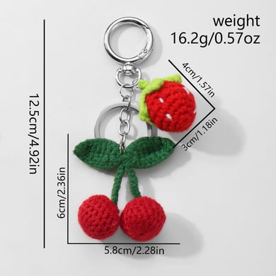 1 Piece Cute Knitted Strawberry & Cherry Heart Bag Charms h5 Picture8
