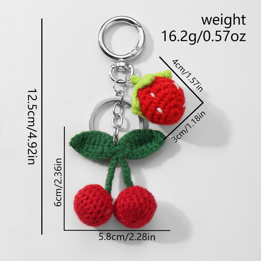1 Piece Cute Knitted Strawberry & Cherry Heart Bag Charms Picture8