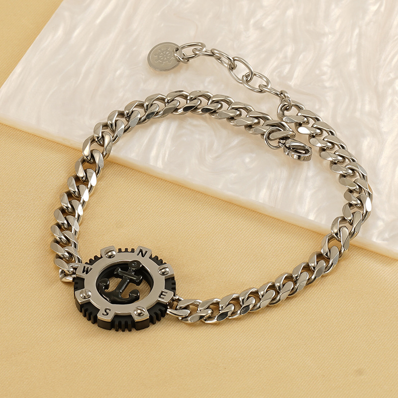 1 Pair Cross-border Fashion Personalized Round Brand Anchor Bracelet Men Hip-hop Trend All-match Stainless Steel Bracelet Jewelry Men's Men's Bracelet Picture9