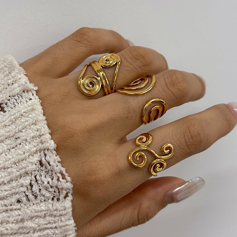 1 Stück Simple Series Europa und Amerika Spirale Edelstahl Gold Farbe Damen verstellbare Ringe Bild7