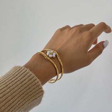 1 Piece Simple Series Elegant Flower Stainless Steel 18K Gold Plated Women Bangles h5 Picture3
