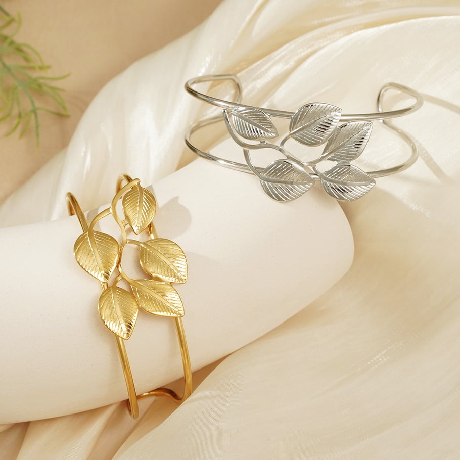 1 Piece Exquisite Series Natural Leaf Stainless Steel Gold Color Women's Bangles Picture6