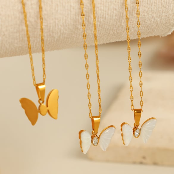 1 pezzo semplice serie dolce animale titanio acciaio placcato oro 18K zircone donne ciondolo collane 2