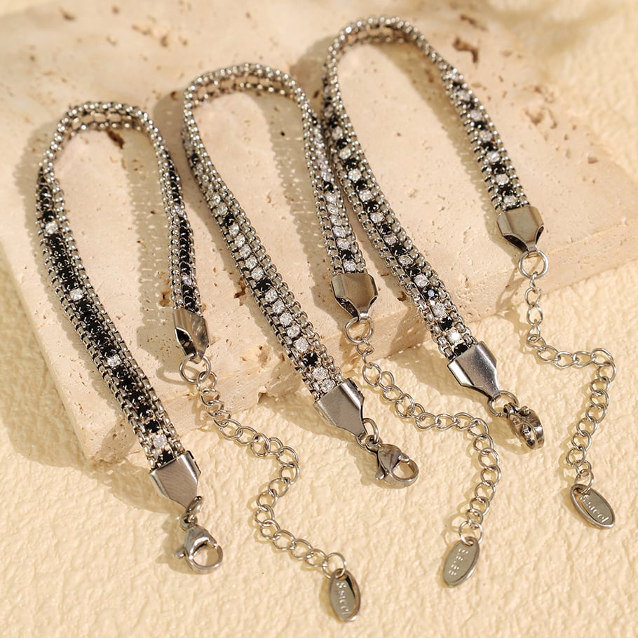 1 Stück Simple Series Retro Beads Edelstahl Goldfarben Strass Damen Perlenarmbänder Bild6