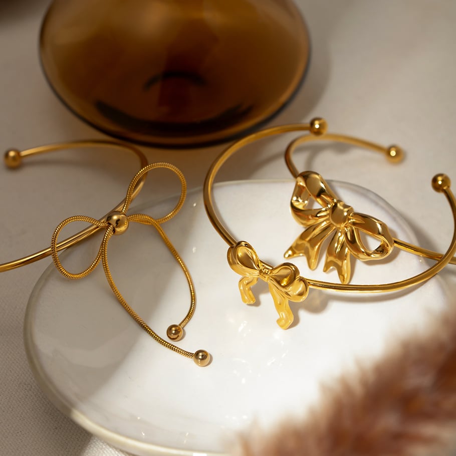 1 Stück Simple Series Sweet Bow Knot Edelstahl 18 Karat vergoldet Damen Armreifen Bild2