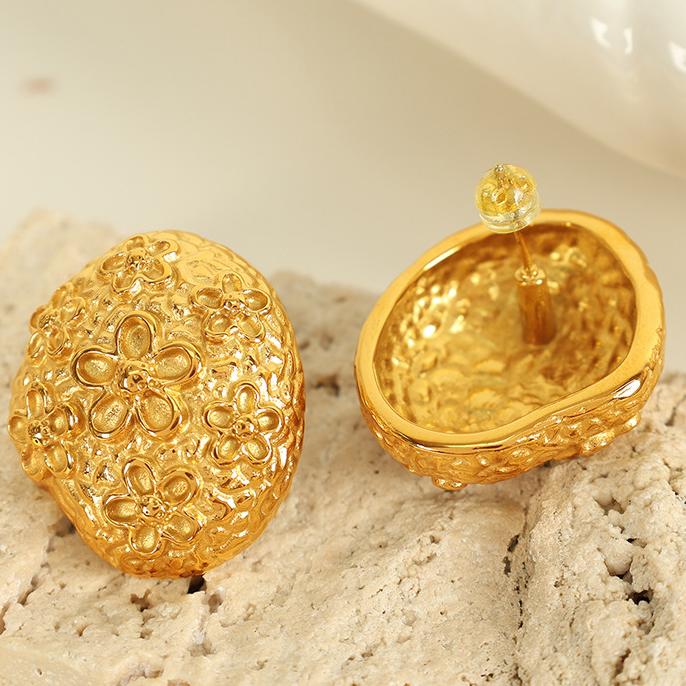 1 Pair Luxurious Series Retro Geometric Titanium Steel   Gold Color  Women's Stud Earrings Picture8