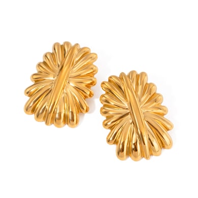 Europäische und amerikanische grenzüberschreitende INS-Stil Persönlichkeit All-Match 18 Karat Gold Edelstahl rechteckige Feuerwerk-förmige Ohrringe Ohrringe Schmuck Großhandel Frauen h5 Bild6