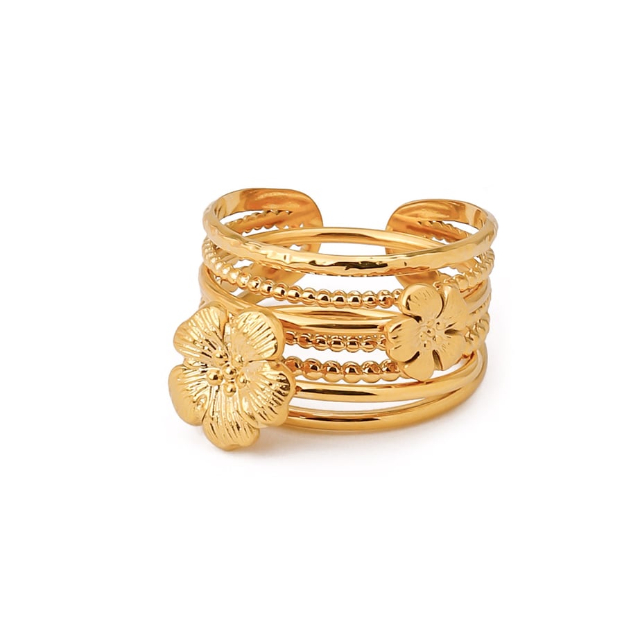 1 Stuk Luxe Serie Ins Stijl Bloem Roestvrij Staal Goudkleurige Dames Ring Sets Afbeelding20