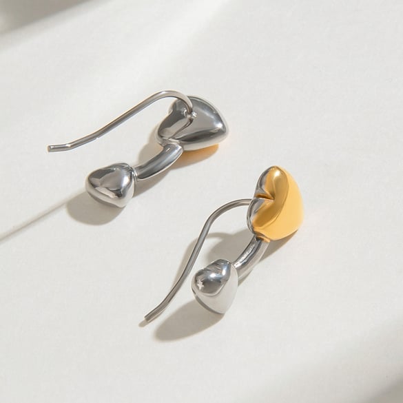 1 par de aretes de botón de acero inoxidable dorados con forma de corazón, estilo romántico, para mujer