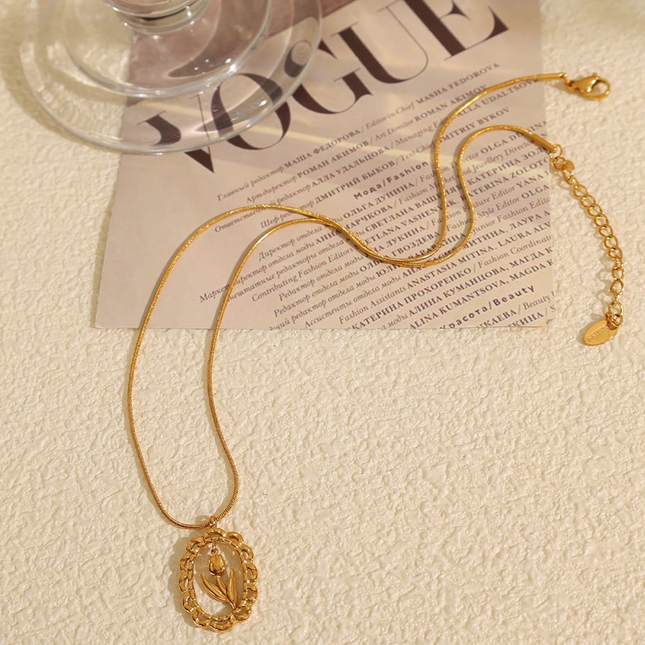 1 Piece Elegant Series Daily Tulip Shape Stainless Steel Gold Color Women's Pendant Necklaces Picture4