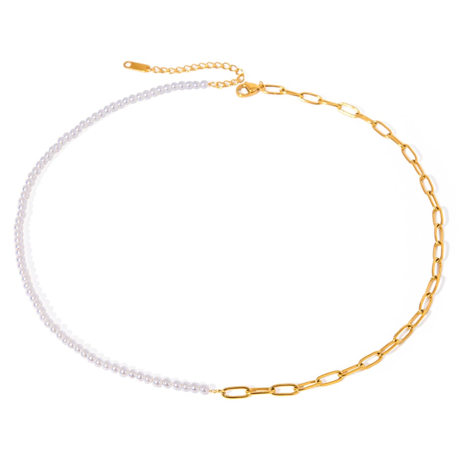 1 Stück Simple Series Klassische Perlen Edelstahl 18 Karat vergoldet Kunstperle Damen Kettenhalsketten Bild5