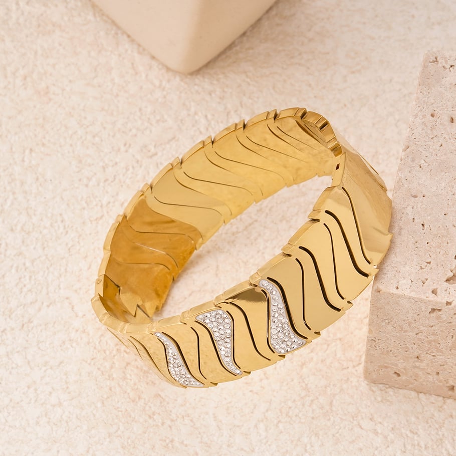 1 Piece Opulent Series Elegant Irregular Stainless Steel Gold Color Women's Bangles Picture5