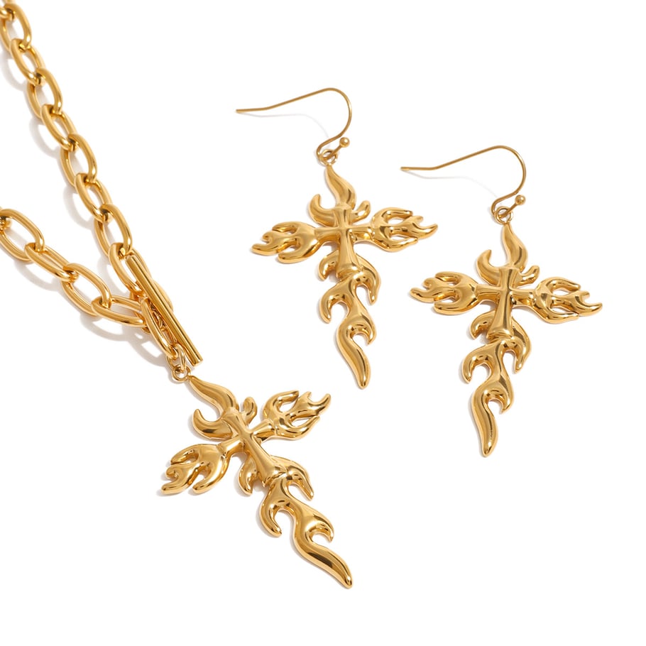 1 Pair Simple Series Retro Cross Stainless Steel 18K Gold Plated Women Earrings set Picture5