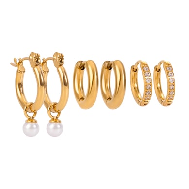 1 Paar elegante ringförmige Ohrringe aus Edelstahl der Classic-Serie, 18 Karat vergoldet, mit Strasssteinen, für Damen h5 Bild6