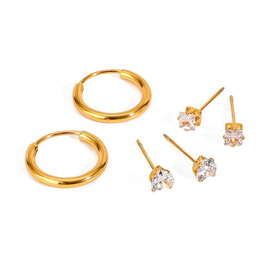 1 Paar Ohrringe-Set aus der Romantischen Serie mit süßen geometrischen Zirkonia aus Edelstahl mit 18 Karat Vergoldung Bild6