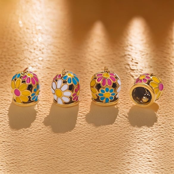 1 Piece Gorgeous Series Vogue Enamel Flower Pattern Bell Shape Stainless Steel Gold Color Women's Pendants