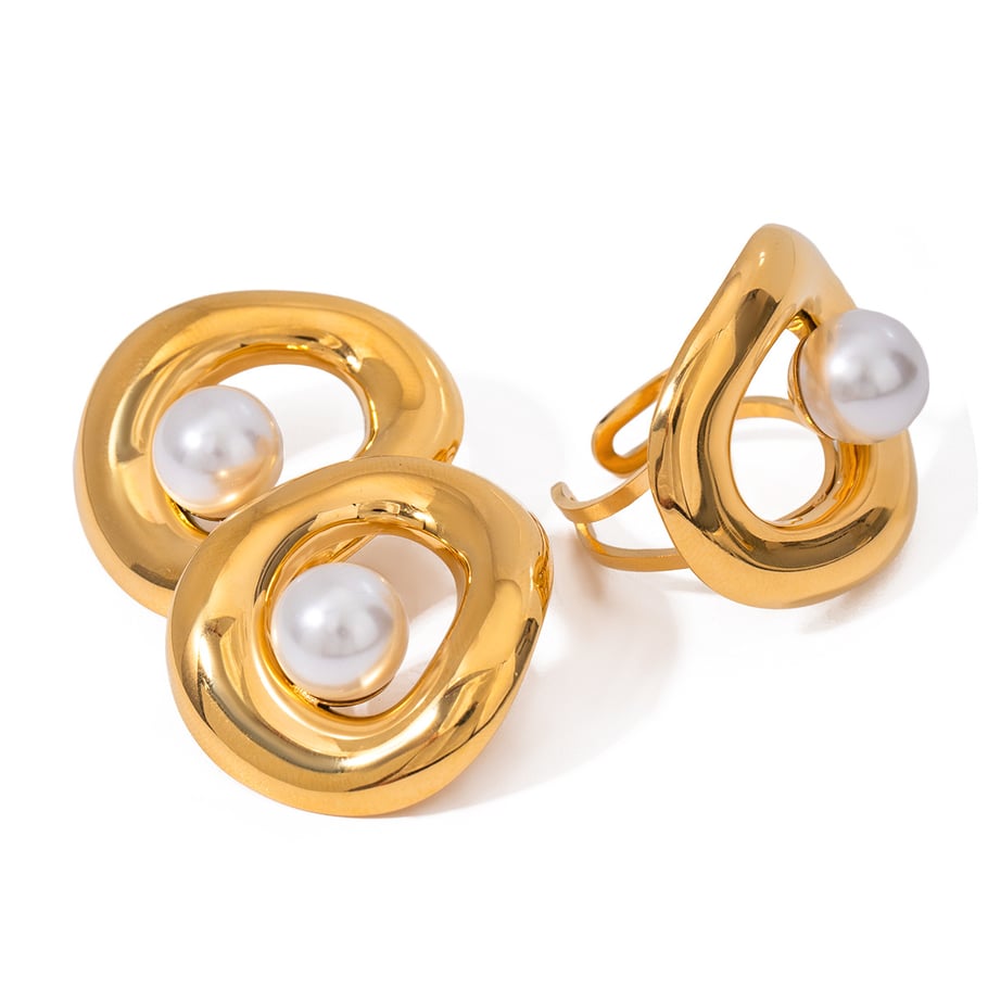 1 Paar Ohrringe im Retro-Stil der Simple Series aus Edelstahl mit 18 Karat vergoldeter Kunstperle für Damen Bild5