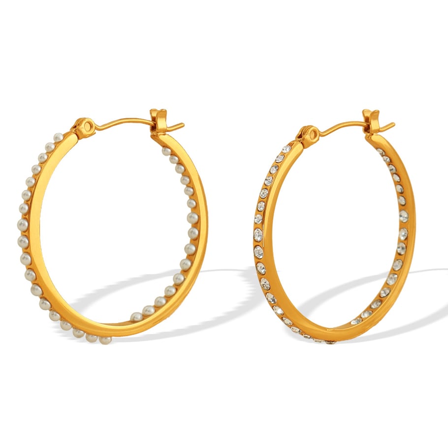 1 Pair Simple Series Retro Geometric Stainless Steel 18K Gold Plated Rhinestone Women Hoop Earrings Picture7