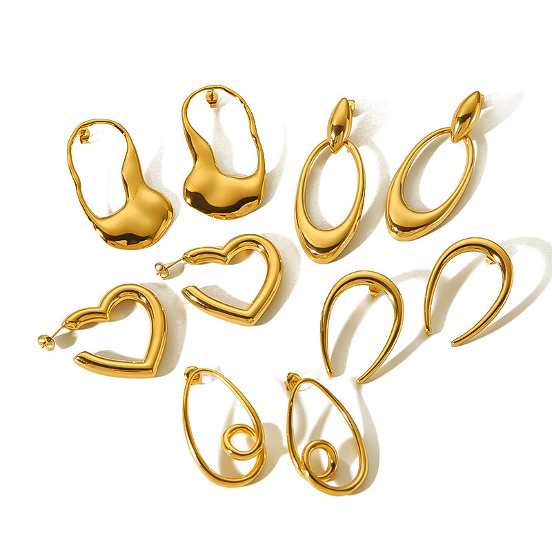 1 Paar Simple Series Einfache unregelmäßige 18 Karat vergoldete Damen-Ohrstecker Bild4