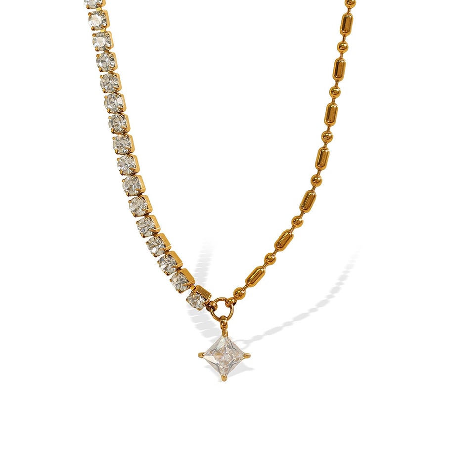 1 Piece Luxurious Series Simple Geometric Stainless Steel 18K Gold Plated Zircon Women Beaded Necklaces Picture5