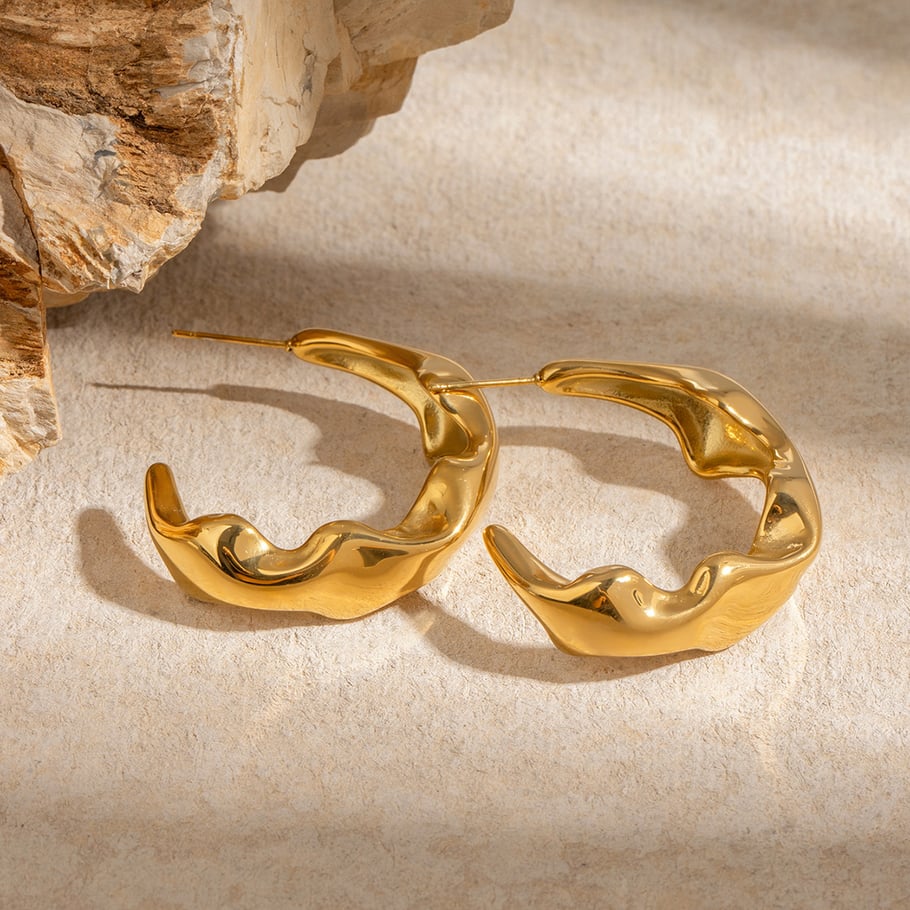 1 Pair Simple Series Simple Geometric Stainless Steel 18K Gold Plated Women Hoop Earrings Picture4
