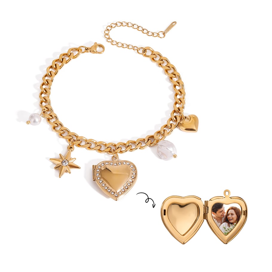 1 Piece Luxurious Series Sweet Heart Stainless Steel 18K Gold Plated Women Charm Bracelets Picture6