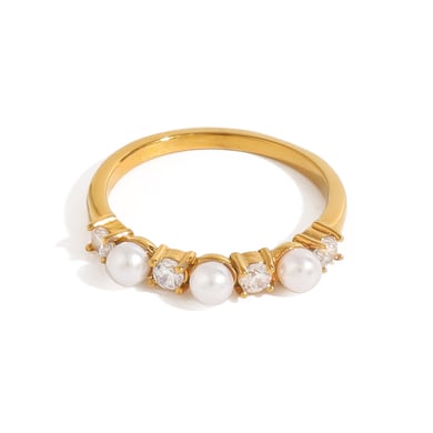 1 Pair Simple Series Retro Geometric Stainless Steel 18K Gold Plated Zircon Women Single Ring h5 Picture5