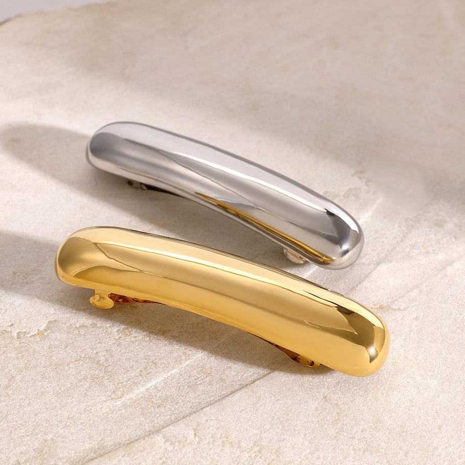1 Paar Simple Series Einfache einfarbige Haarspangen aus Edelstahl mit 18 Karat Goldbeschichtung für Damen Bild3