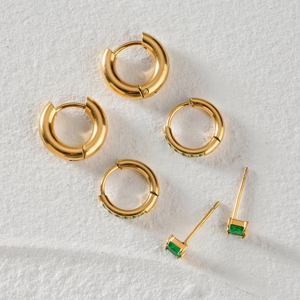 1 paire de boucles d&#39;oreilles géométriques quotidiennes en acier inoxydable plaqué or 18 carats et zircon pour femme