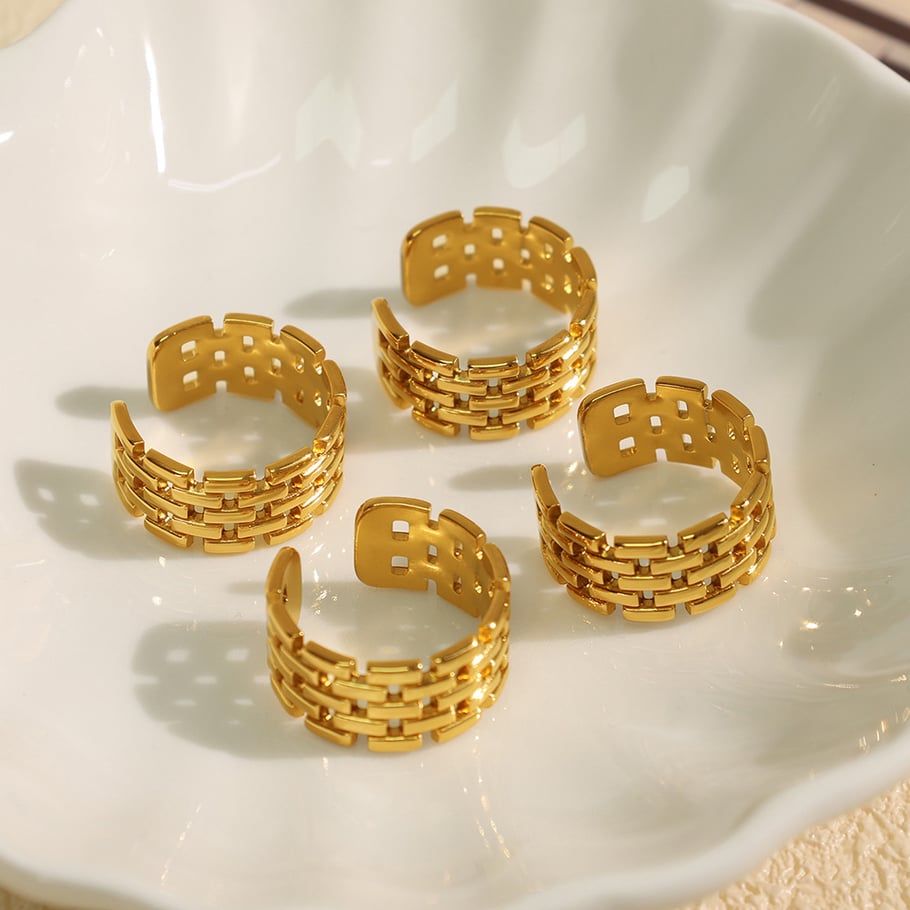 1 Pair Simple Series Retro Geometric Stainless Steel 18K Gold Plated Women Adjustable Rings Picture4