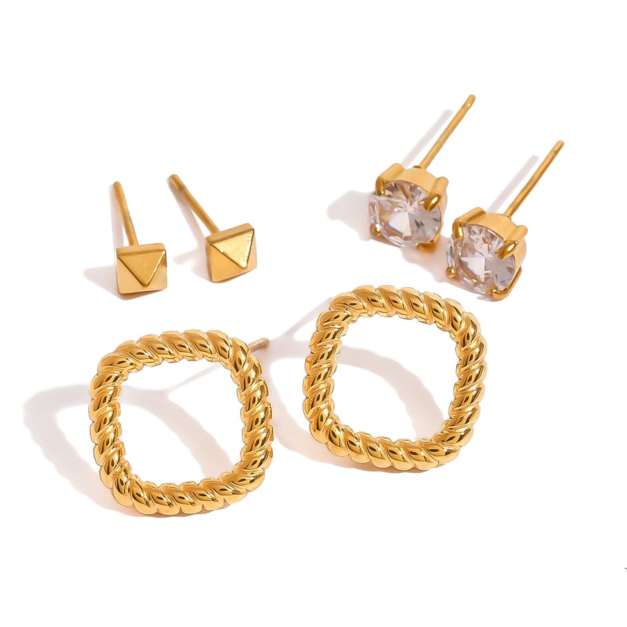 1 Paar Simple Series Tägliche geometrische Titanstahl 18 Karat vergoldet Zirkon Damen Ohrstecker h5Bild5