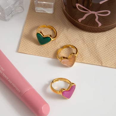 Anillos ajustables de acero inoxidable dorados para mujer, serie romántica de Europa y América, con forma de corazón/amor. h5 Imagen5