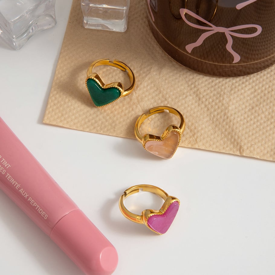 Anillos ajustables de acero inoxidable dorados para mujer, serie romántica de Europa y América, con forma de corazón/amor. Imagen5
