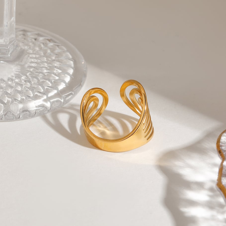 1 Stück Simple Series Europa und Amerika Spirale Edelstahl Gold Farbe Damen verstellbare Ringe Bild6