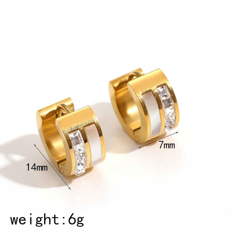 1 Paar Creolen aus der Simple-Serie im leichten Luxus-Stil, rund, Edelstahl, 18 Karat vergoldet, Strass, für Damen Bild4