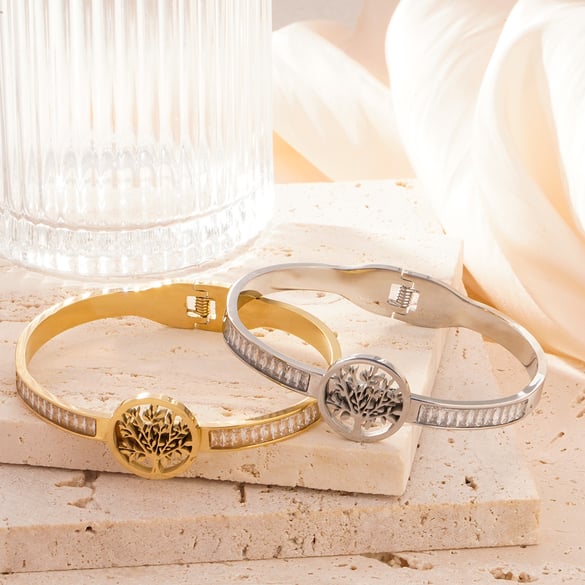 1 Piece Modern Series Natural Tree Stainless Steel Gold Color Women's Bangles