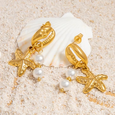 1 par de pendientes colgantes de acero inoxidable dorados con diseño de tortuga de vacaciones de la serie romántica para mujer h5 Imagen5