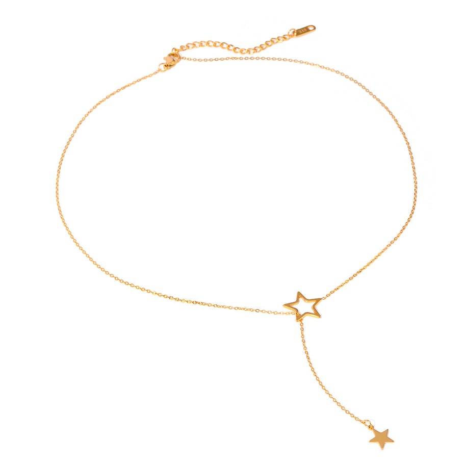 18 Karat Gold Edelstahl große und kleine fünfzackige Sternanhänger Y-förmige Kette Halskette modische und einfache kleine frische Titanstahl Halskette für Frauen Bild7
