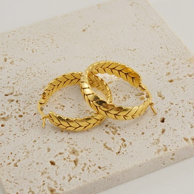 1 Pair Simple Series Simple Plaid Titanium Steel 18K Gold Plated Women Hoop Earrings h5 Picture3