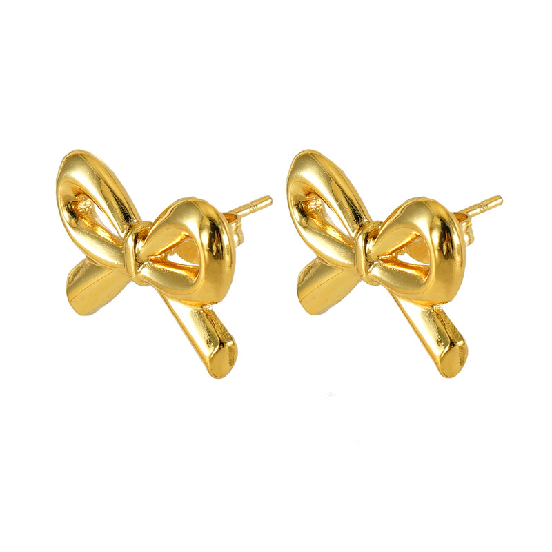 1 Paar Simple Series Daily Bow Knot Edelstahl 18 Karat vergoldete Damen-Ohrstecker Bild6