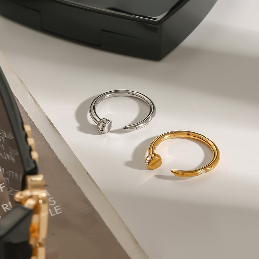 1 Piece Modern Series Classic Annular Nail Stainless Steel Gold Color Women's Single Rings Picture4