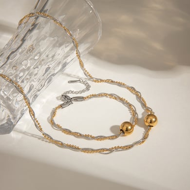 Collar de cadena para mujer de acero inoxidable color dorado con diseño original de serie simple de 1 pieza h5 Imagen4