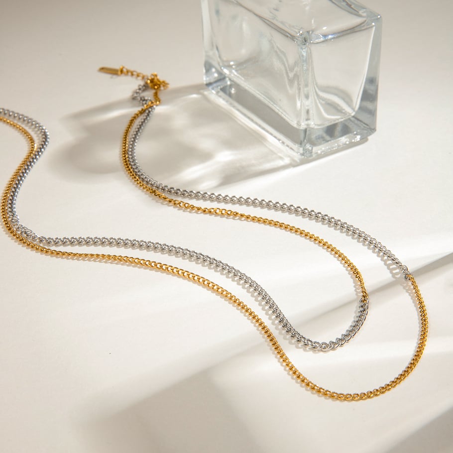 Collar de cadena de acero inoxidable dorado para mujer, serie simple, estilo Europa y América, 1 unidad Imagen5