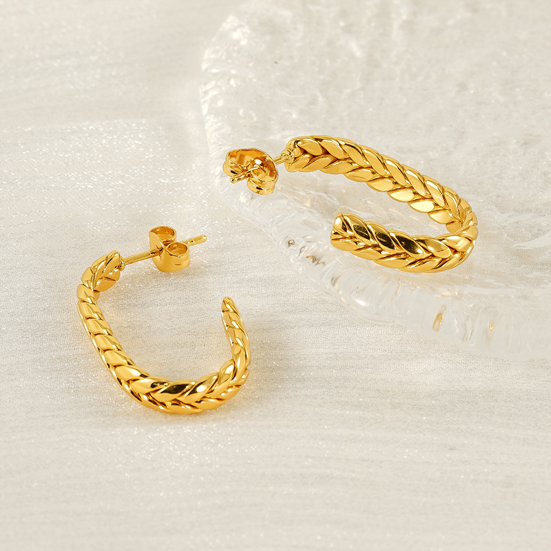 1 Pair Simple Series Simple Strip Titanium Steel 18K Gold Plated Women Hoop Earrings Picture5