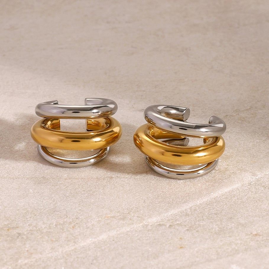 1 Paar Simple Series Casual Patchwork Edelstahl 18 Karat vergoldet Damen Clip-on Ohrringe Bild4